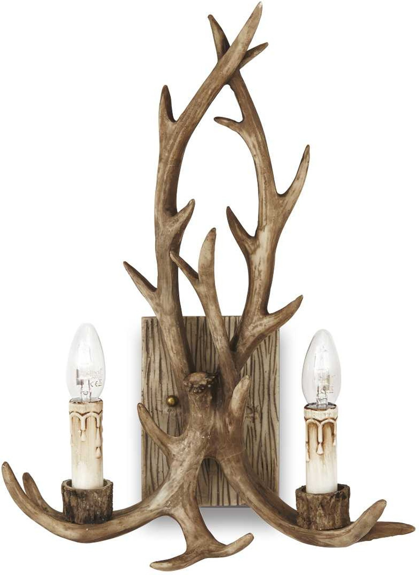 Væglampe Ideal Lux Chalet, rustik indendørsvæglampe med 2xE14 fatning, metal/harpiks beige/træ H49xB17xL37 cm