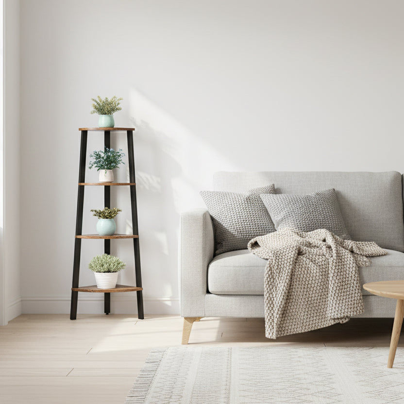 Praktisk hjørnereol, brun, 34 x 34 x 125 cm