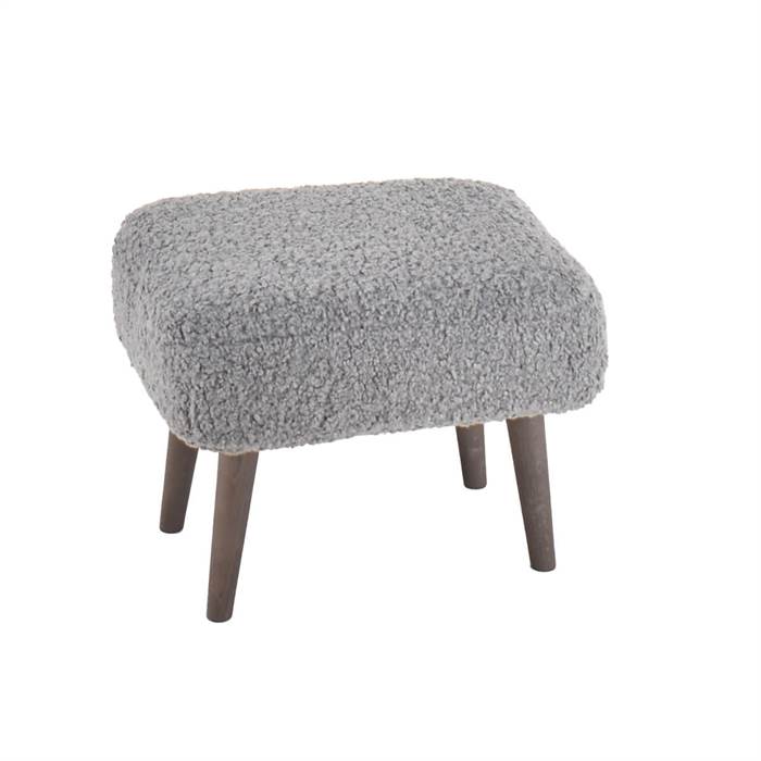 Alvesta Fodskammel i grå teddy - Ben i mørk eg