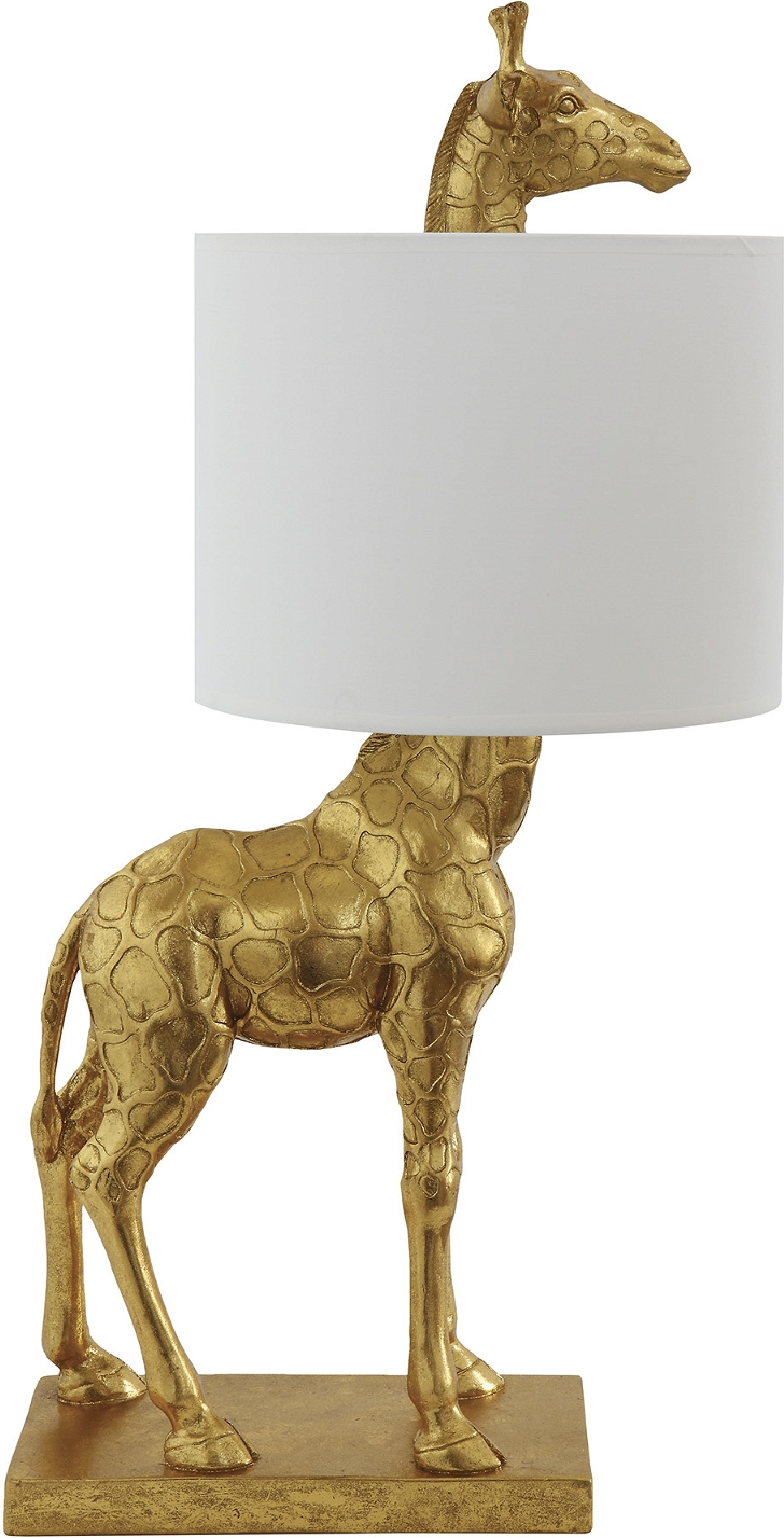 Bordlampe Creative Collection Nordic giraffedesign  -  guld polyresin med linned skærm Ø28 H70 cm