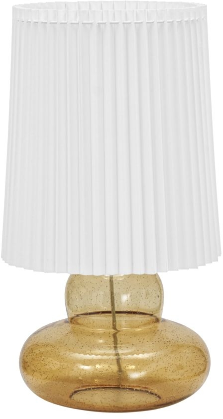 Bordlampe House Doctor Ribe amber glasfod med hvid plisséskærm Ø27,5 x H55 cm