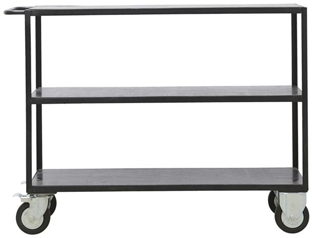 Trolley/rullebord/serveringsvogn House Doctor Essence 3 hylder sort krydsfinér & jern 98x40x130 cm