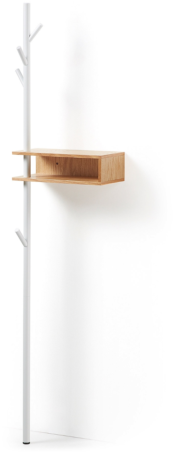 Knagerække Kave Home Benny  -  Nordisk væghængt stumtjener i hvidt metal og MDF egefiner, H175xB20xD40 cm