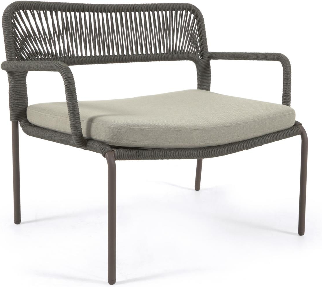 Udendørs lænestol Kave Home Cailin pulverlakeret galvaniseret stål håndvævet reb grøn vaskbart hyndebetræk