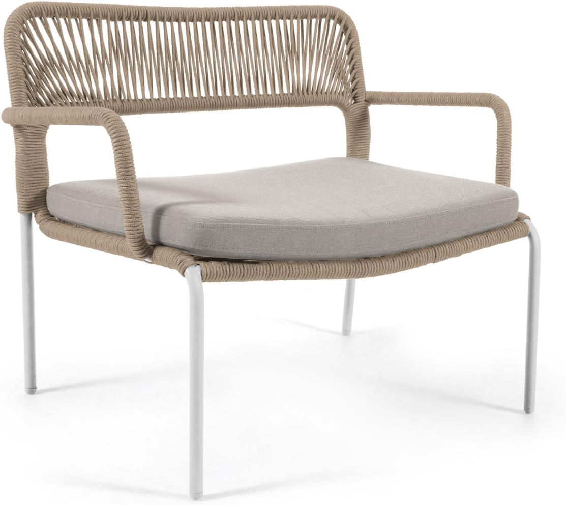 Udendørs lænestol Kave Home Cailin  -  havestol i galvaniseret stål med håndvævet reb, beige