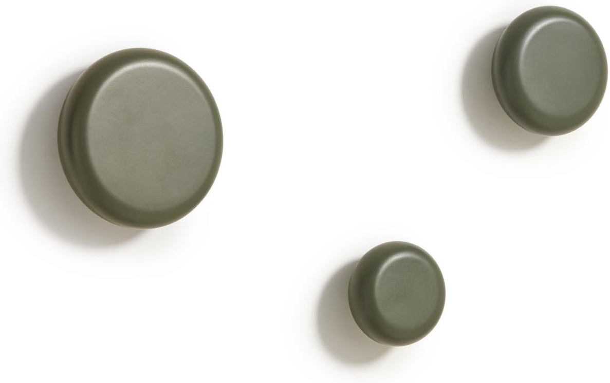 Knagerække Kave Home Nadue nordisk moderne 3 runde vægknager i massivt bøgetræ grøn håndlavet bæredygtig