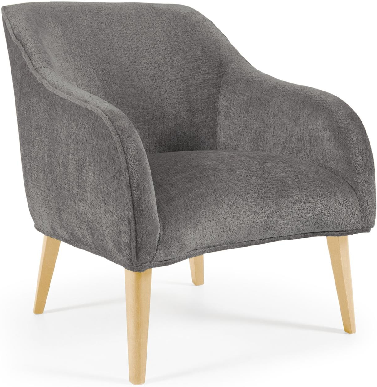 Lænestol Kave Home Bobly grå chenille med ben i massiv bøg 80x65x75 cm