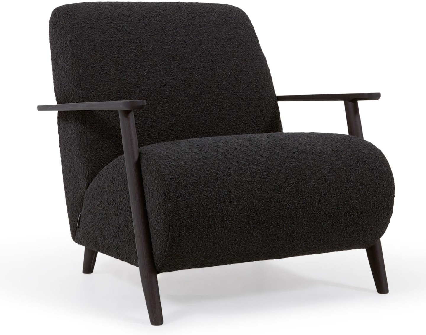 Lænestol Meghan fra Kave Home, sort fleece-stof og asketræ wenge ben