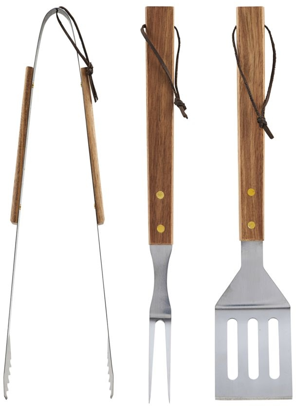 BBQ værktøjssæt & grillredskaber Nicolas Vahé  -  3 dele grilltang, paletkniv & gaffel i akacietræ og rustfrit stål 36,5 cm