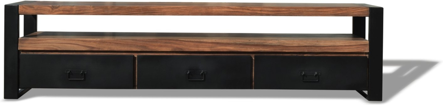 TV-bord/TV-bænk OBUZI HayFay, massivt rosentræ & jern, 200x50x40 cm, mørk natur/sort