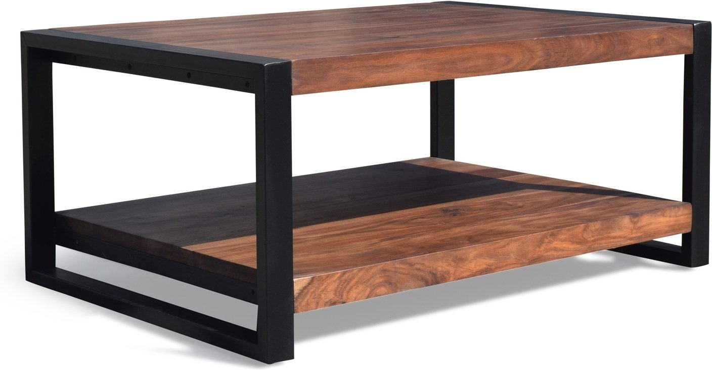 Sofabord OBUZI HayFay 100Ã70Ã45 cm  -  massivt rosentræ & sort jern med hylde