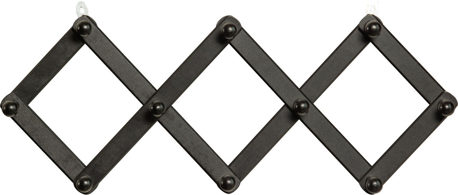 Foldbar knagerække WOOOD Levin  -  justerbar sort birk i mat finish 38x15x9 cm udfældet 104 cm med 10 kroge