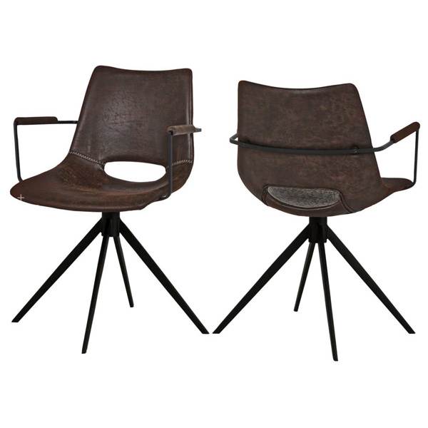 Cayman spisebordsstol med drejefunktion og armlæn - Topper Dark Brown