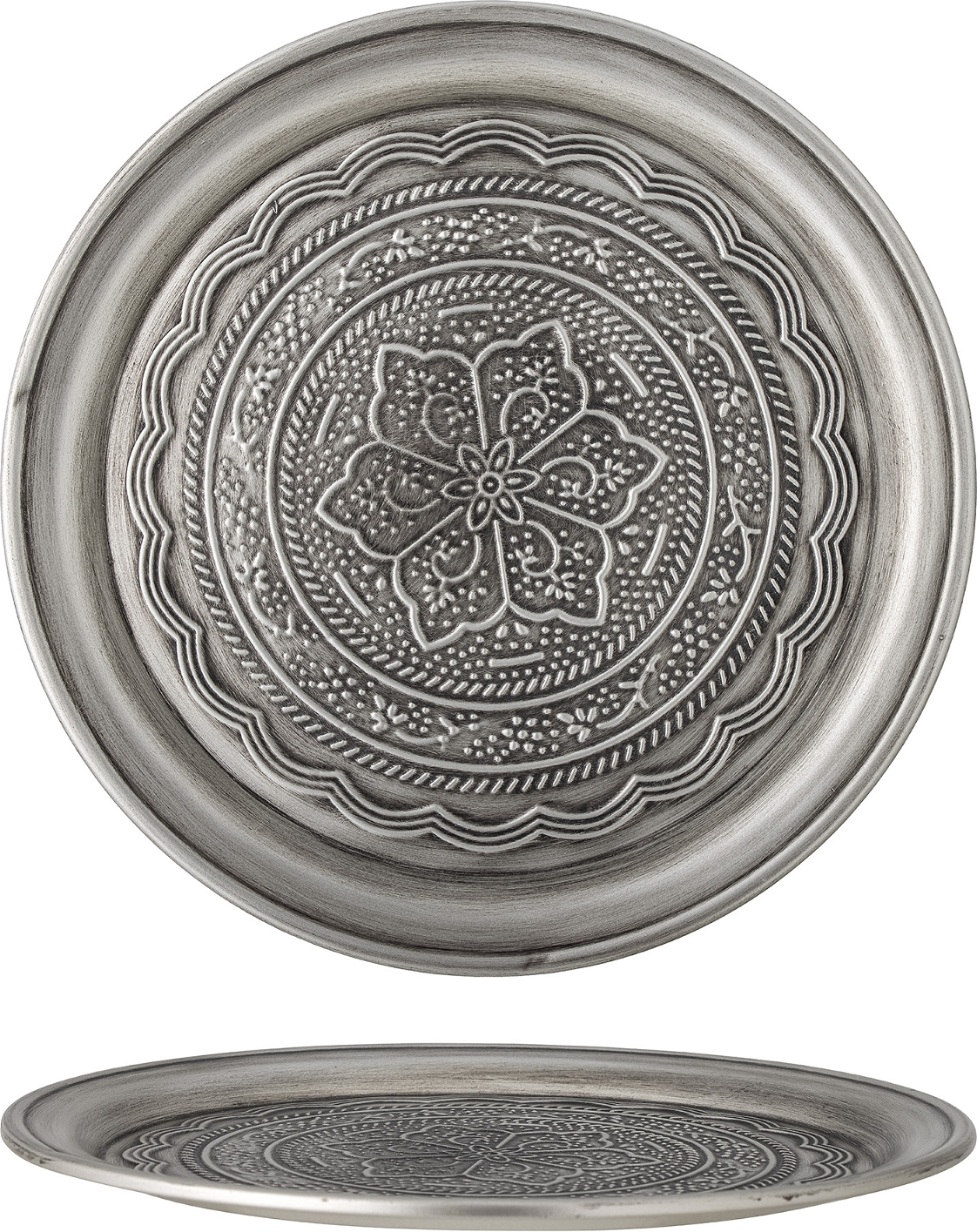 Bakke Bloomingville Maze i sølvfarvet metal Ø38,5 cm dekorations- og serveringsbakke