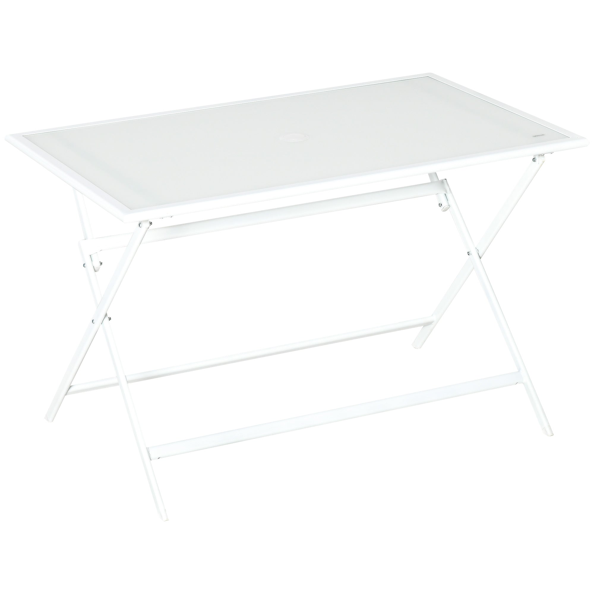 Klapbord havebord med 42 mm 50 mm paraplyhul klapbord foldbart sidebord balkonbord picnicbord spisebord metal hærdet glas hvid 110 x 70 x 70 cm