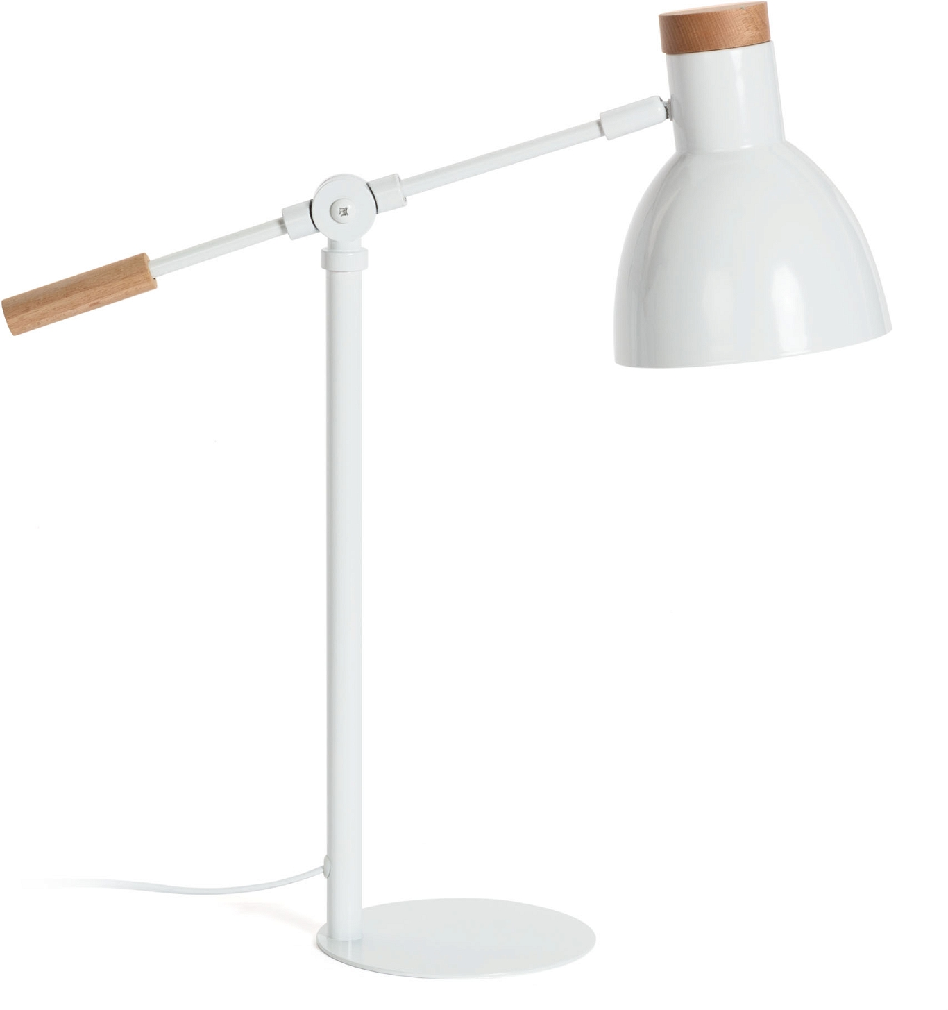 Bordlampe Kave Home Scarlett nordisk design hvid stål med bøgetræ H54x47x15 cm skrivebordslampe