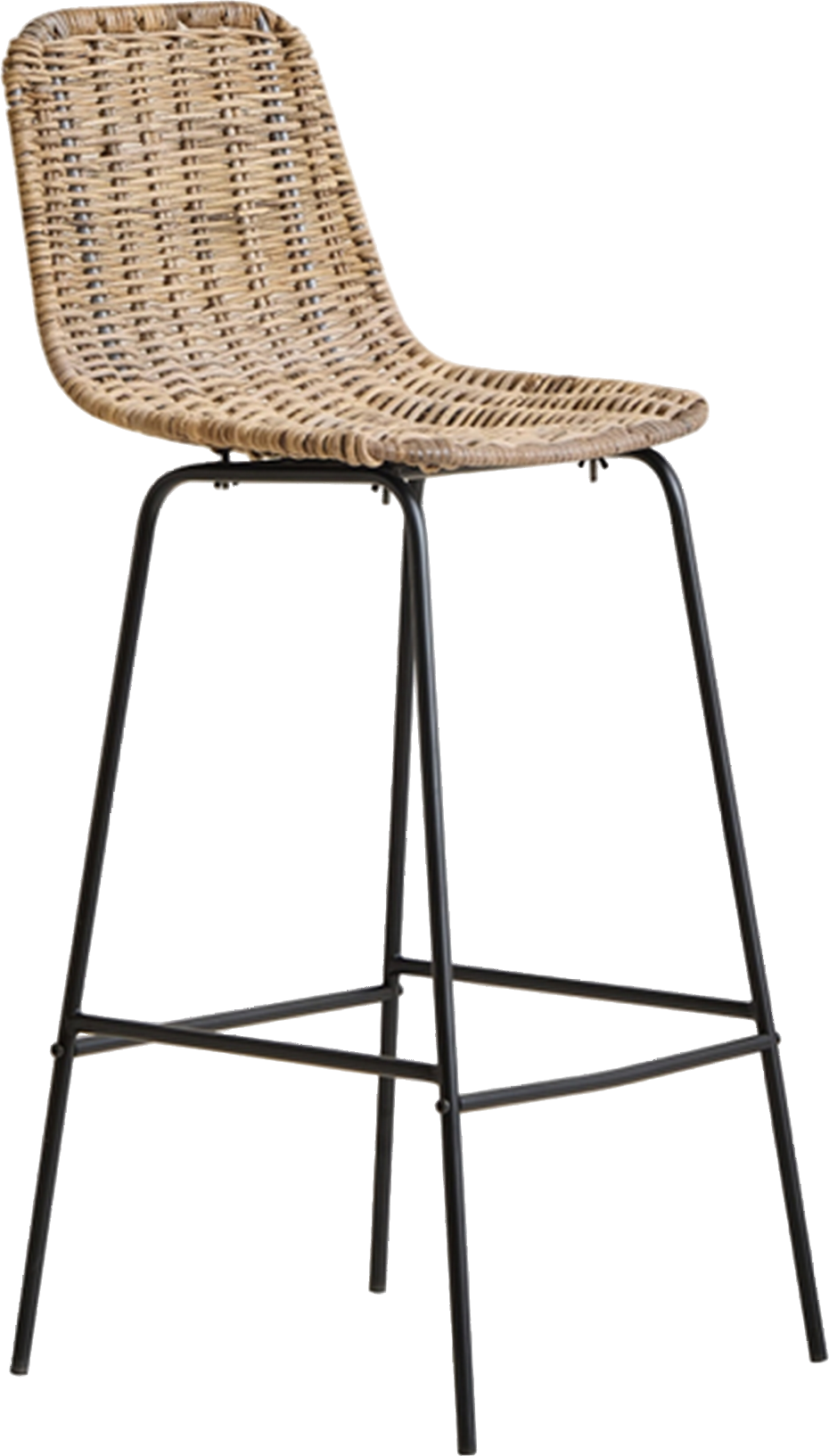 Barstol Nordlys Furniture Tabpenang natur vævet fibersæde sorte metalben industrielt design H91ÃB39,5