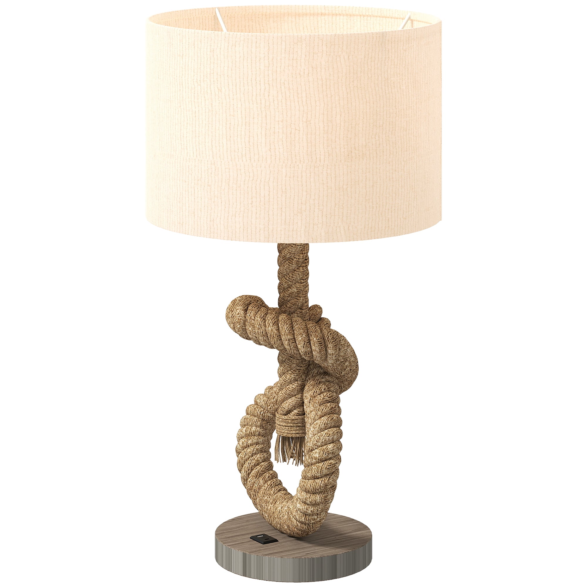 Nautisk bordlampe med usb-opladeport, varm, rebdekoration, 30x30x55 cm