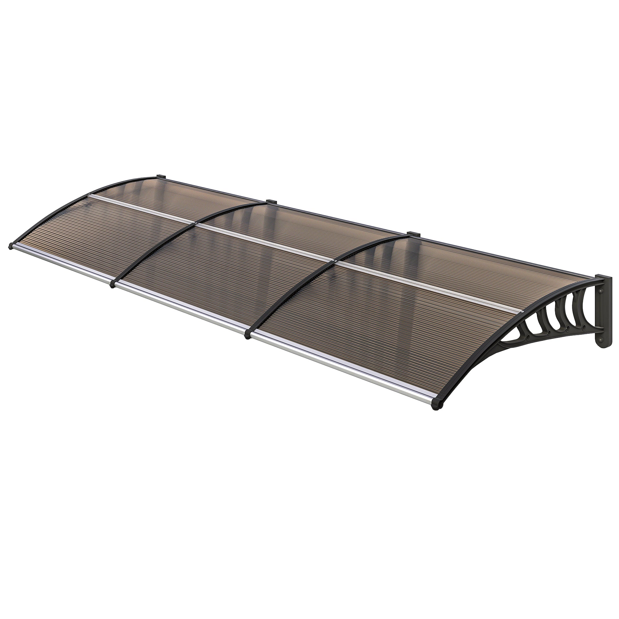Baldakin til hoveddør/vindue, vejrbestandig, brun, aluminium/polycarbonat, 303x96x27cm, sort