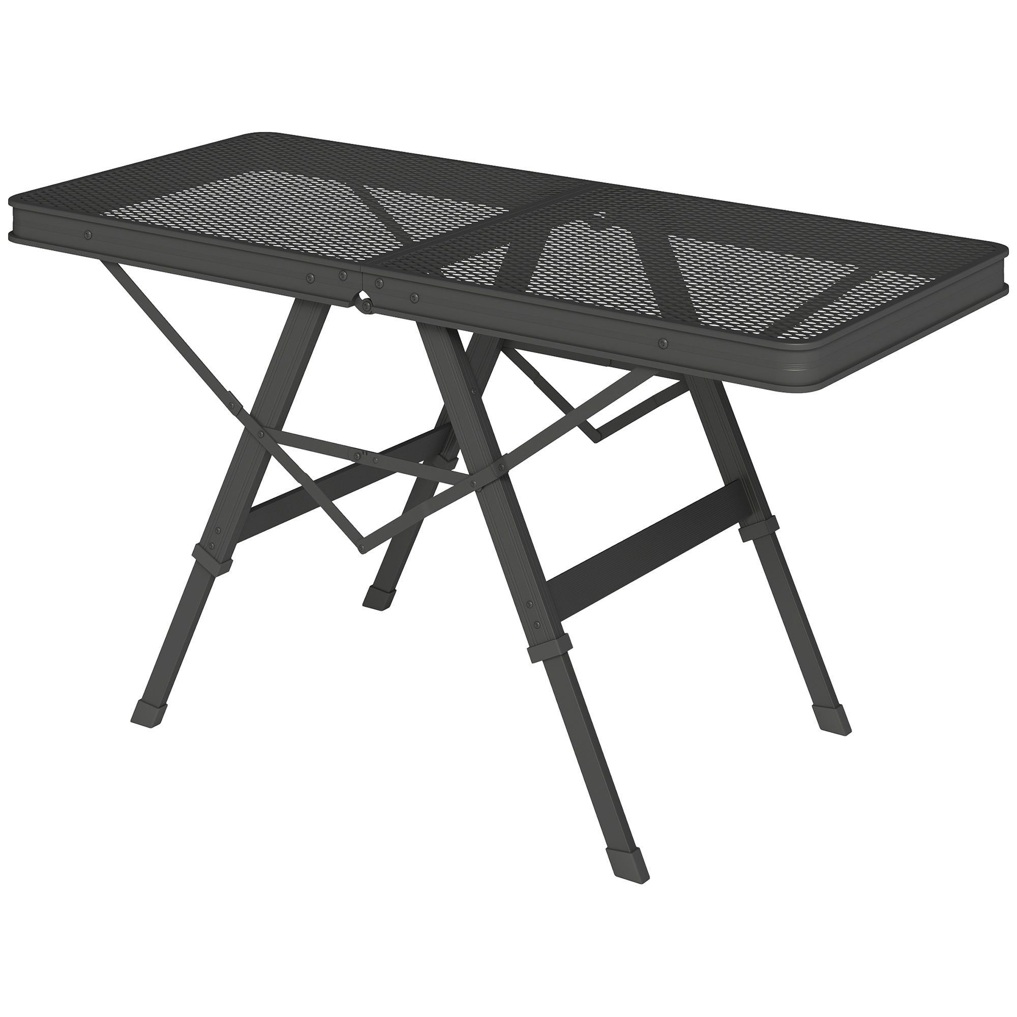 Campingbord højdejusterbart klapbord med metalgitter, foldbart lavet af aluminium