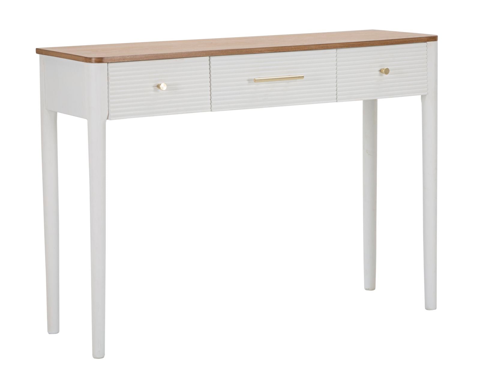 Boho chic konsolbord i hvid, fyrretræ, mdf og metal  -  107x37x80 cm