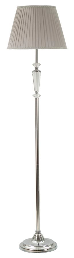 Glam gulvlampe i sølvfarve, metal, glas, stof