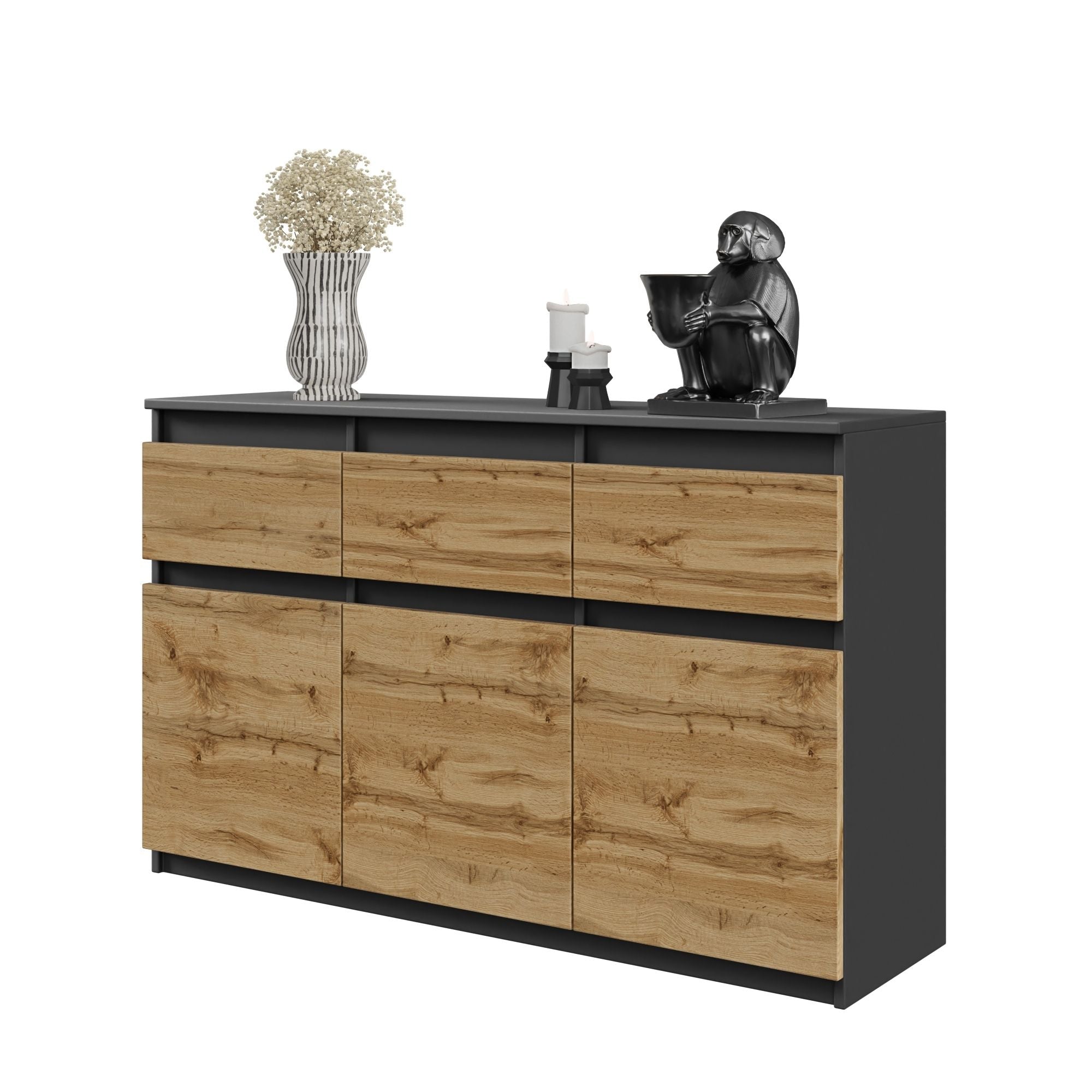 NOAH - Kommode med 3 skuffer - antracit-grå / naturfarvet H75cm B120cm D35cm