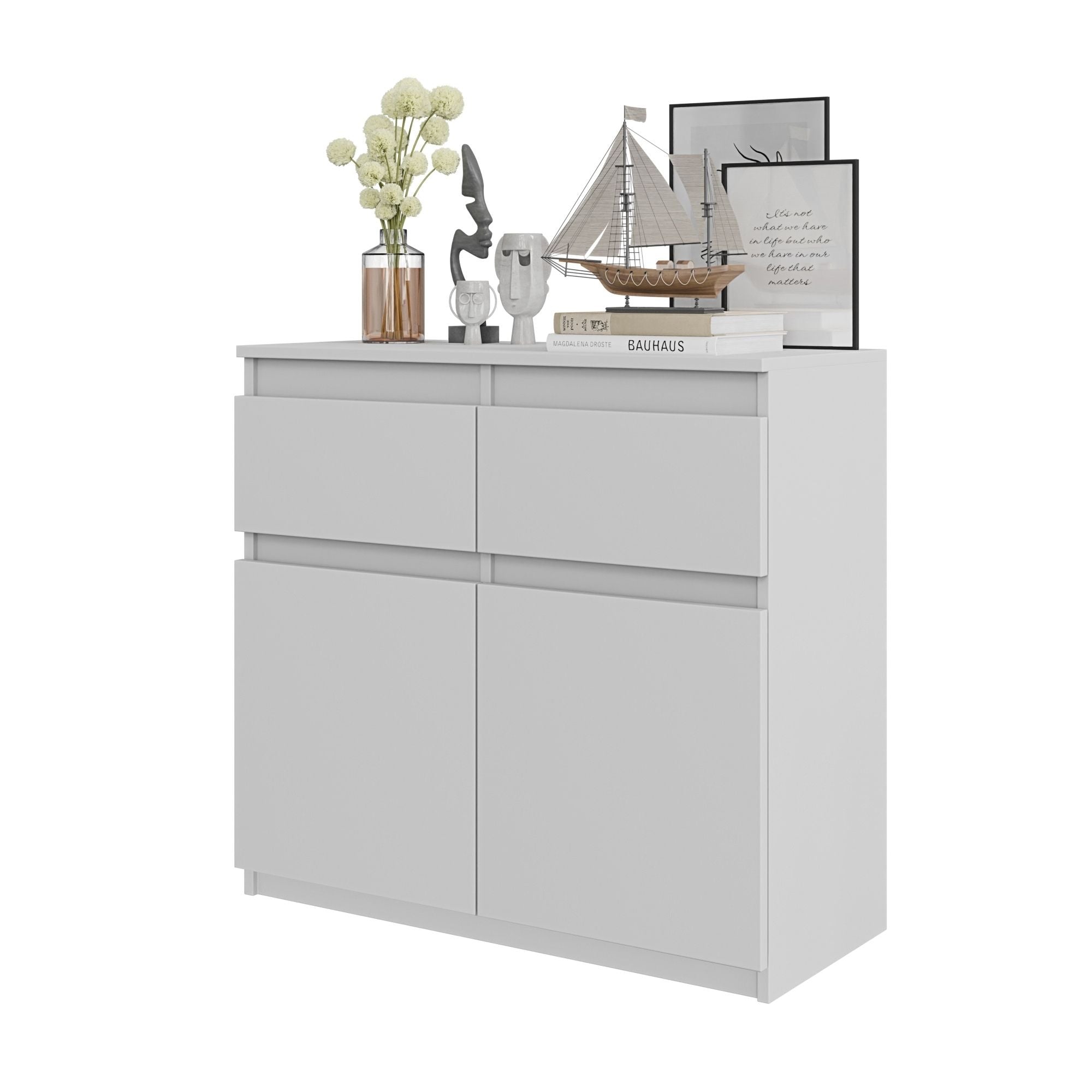 NOAH - Kommode med 2 skuffer - mat hvid H75cm B80cm D35cm