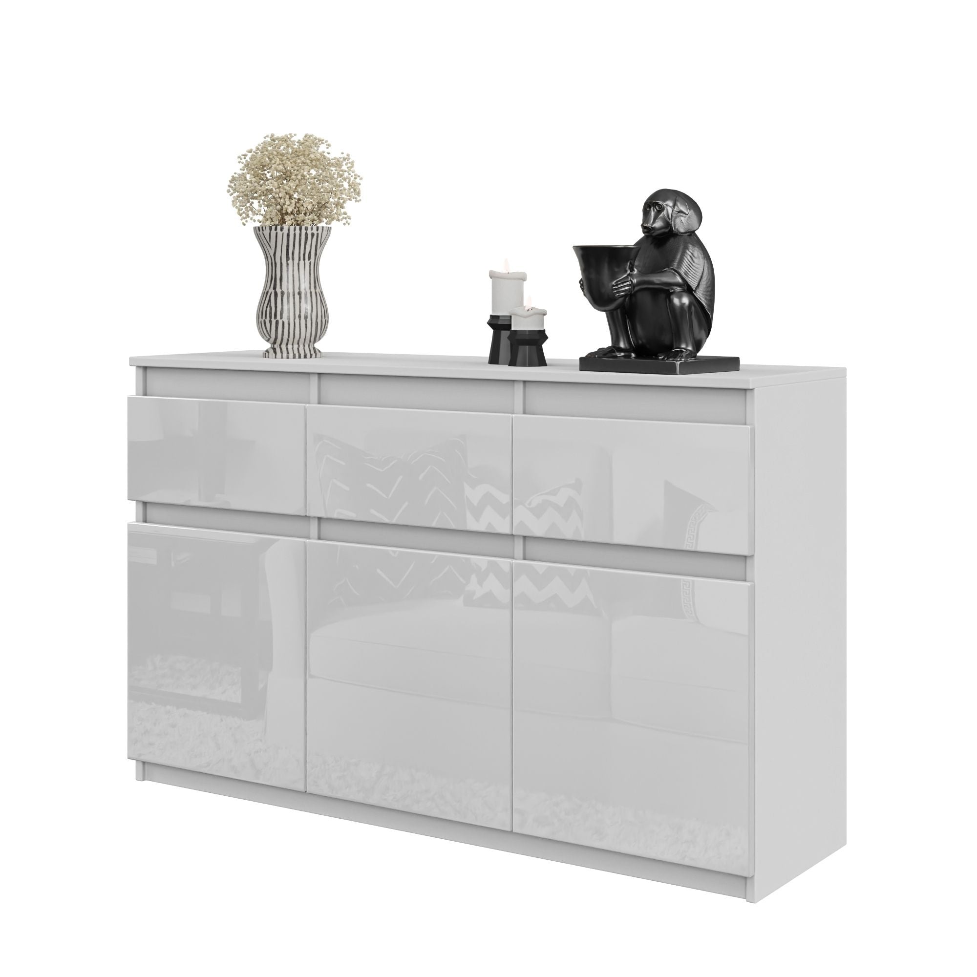 NOAH - Kommode med 3 skuffer - mat hvid / højglans hvid H75cm B120cm D35cm