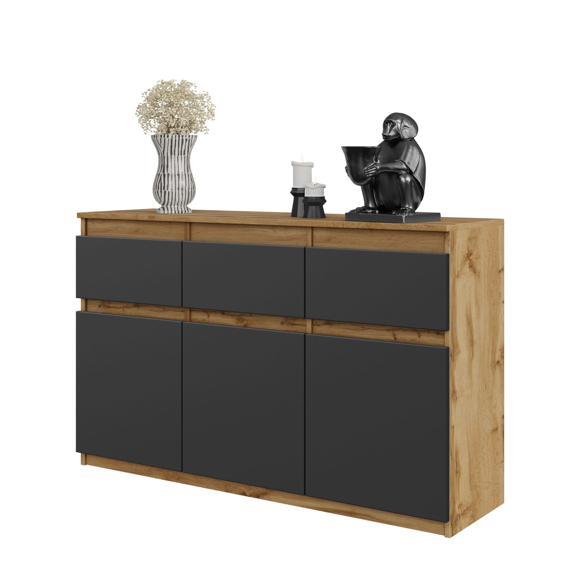 NOAH - Kommode med 3 skuffer - naturfarvet / antracitgrå H75cm B120cm D35cm