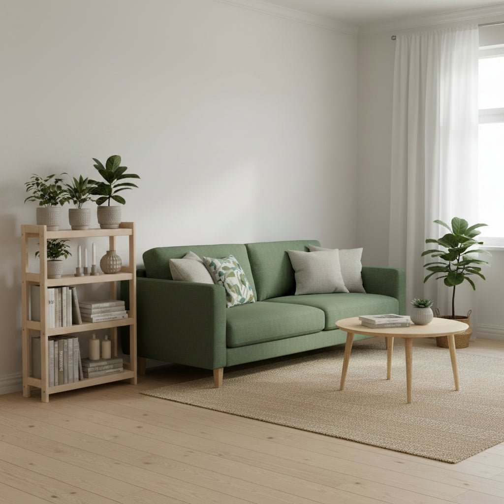 Bogreol i bøgetræ, 4 hylder, 107x50x25 cm