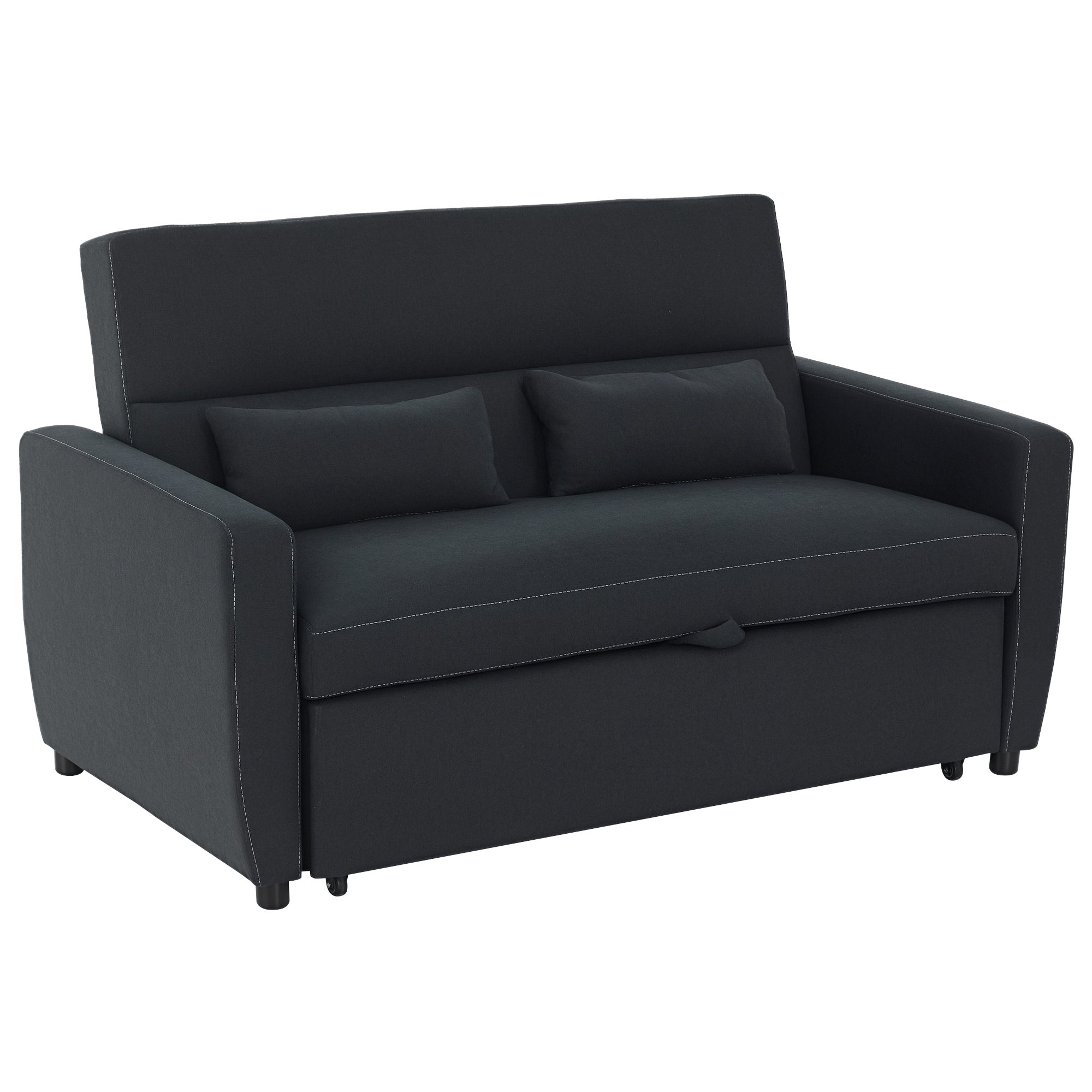 2-Personers sofa med sengefunktion, justerbar ryglæn, polstret sofa, fløjlslook, til stue, soveværelse, sort