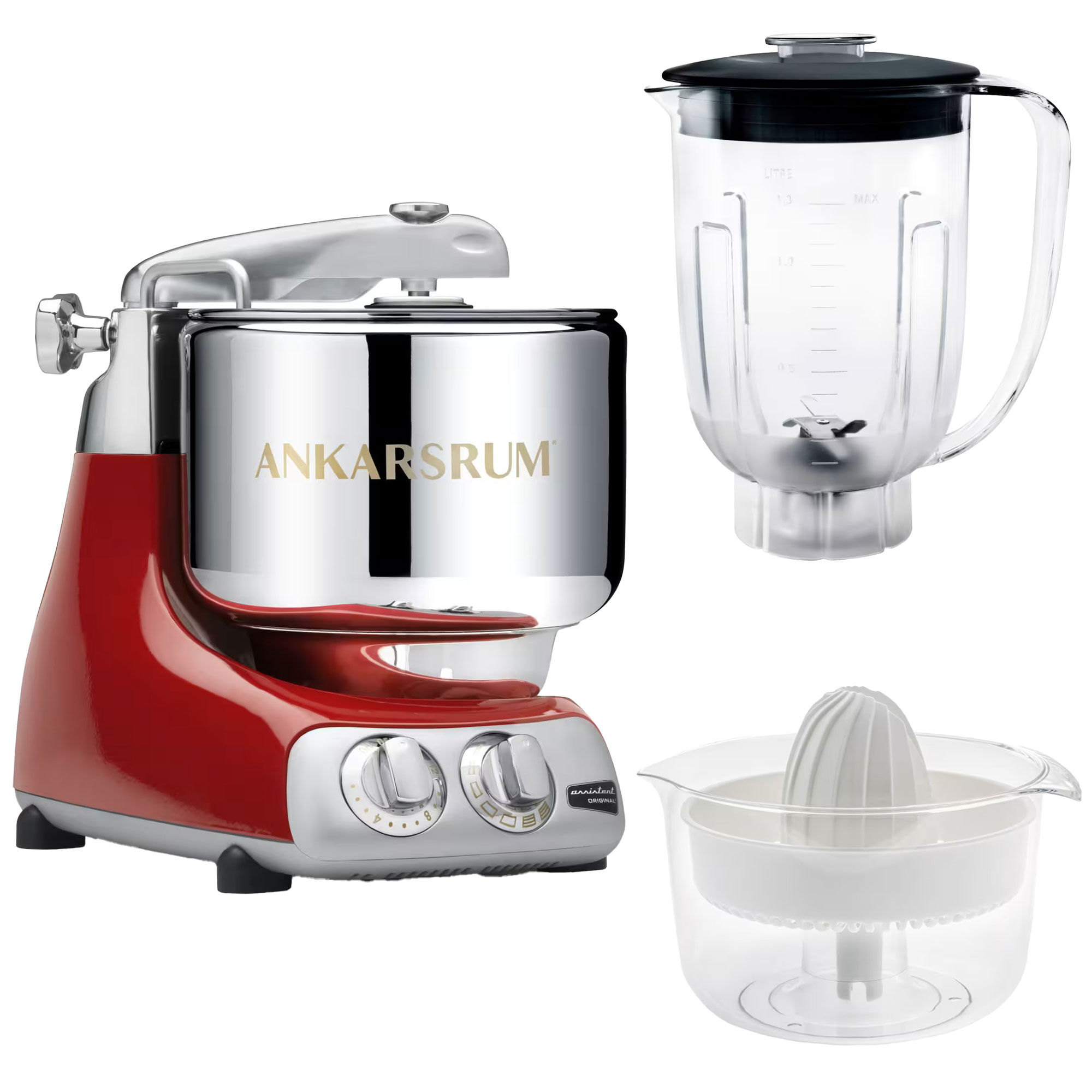 Ankarsrum Assistent AKM6230 + mixerkande og citruspresser, rød