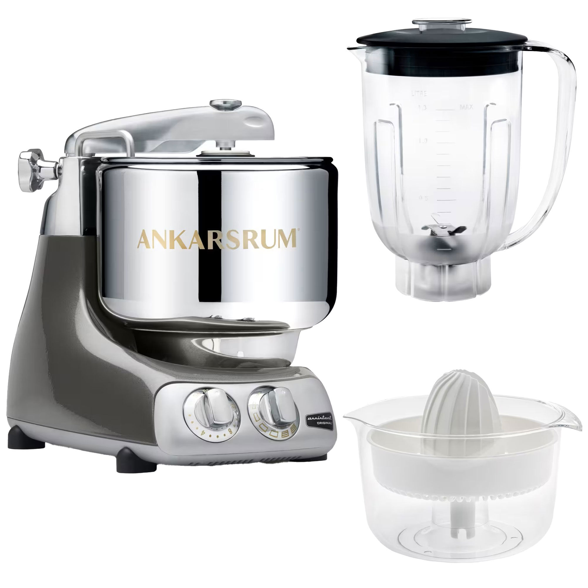 Ankarsrum Assistent AKM6230 + mixerkande og citruspresser, black chrome