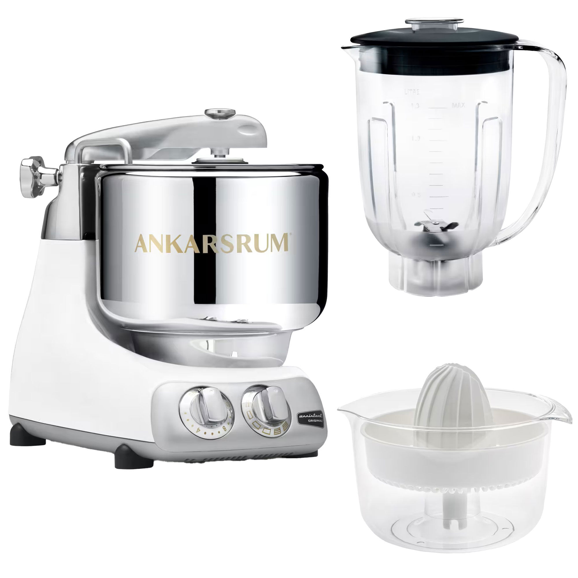 Ankarsrum Assistent AKM6230 + mikserkande og citruspresser, glossy white