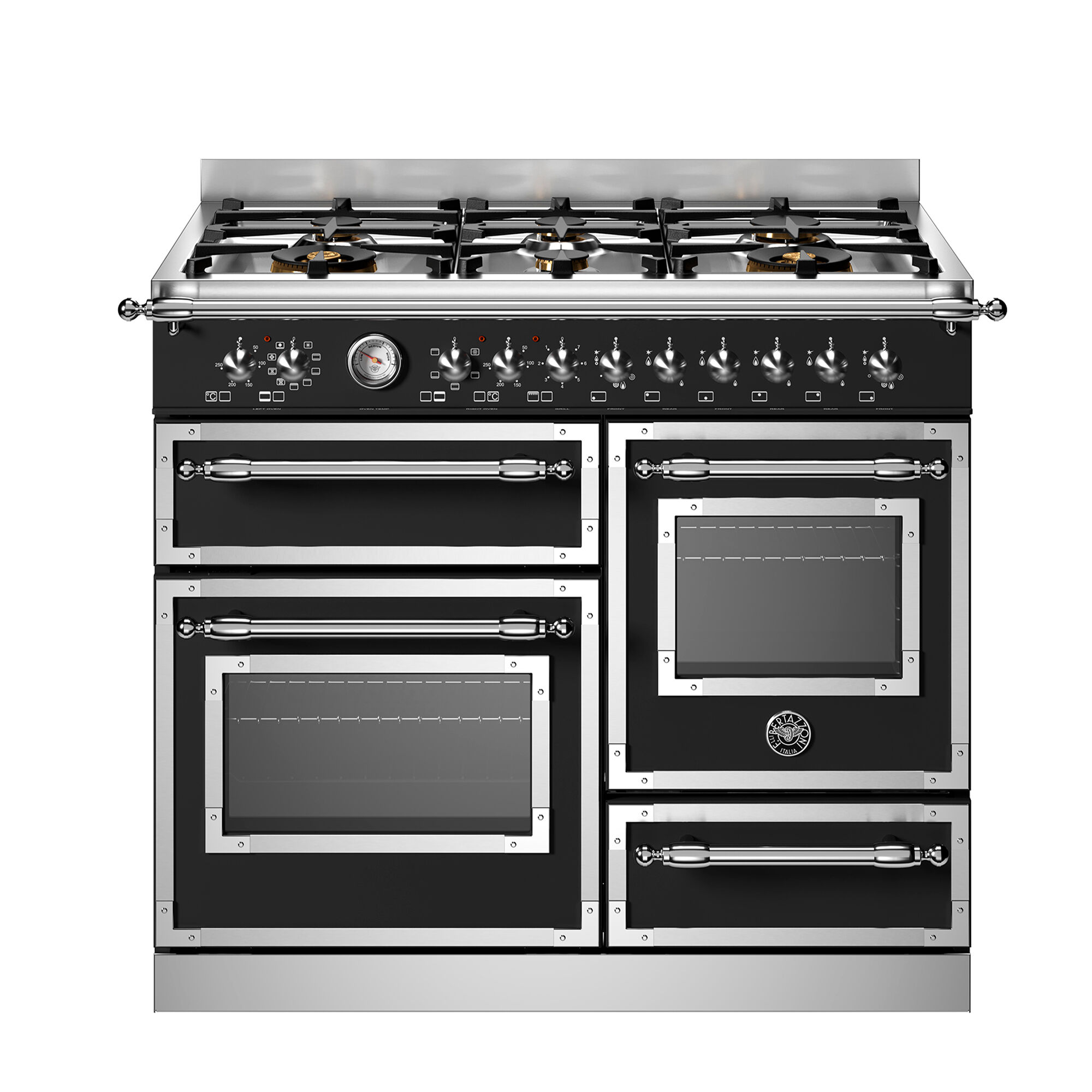 Bertazzoni HER106L3ENET2 Heritage gaskomfur 100 cm med 6 brændere og 3 ovne, mat sort