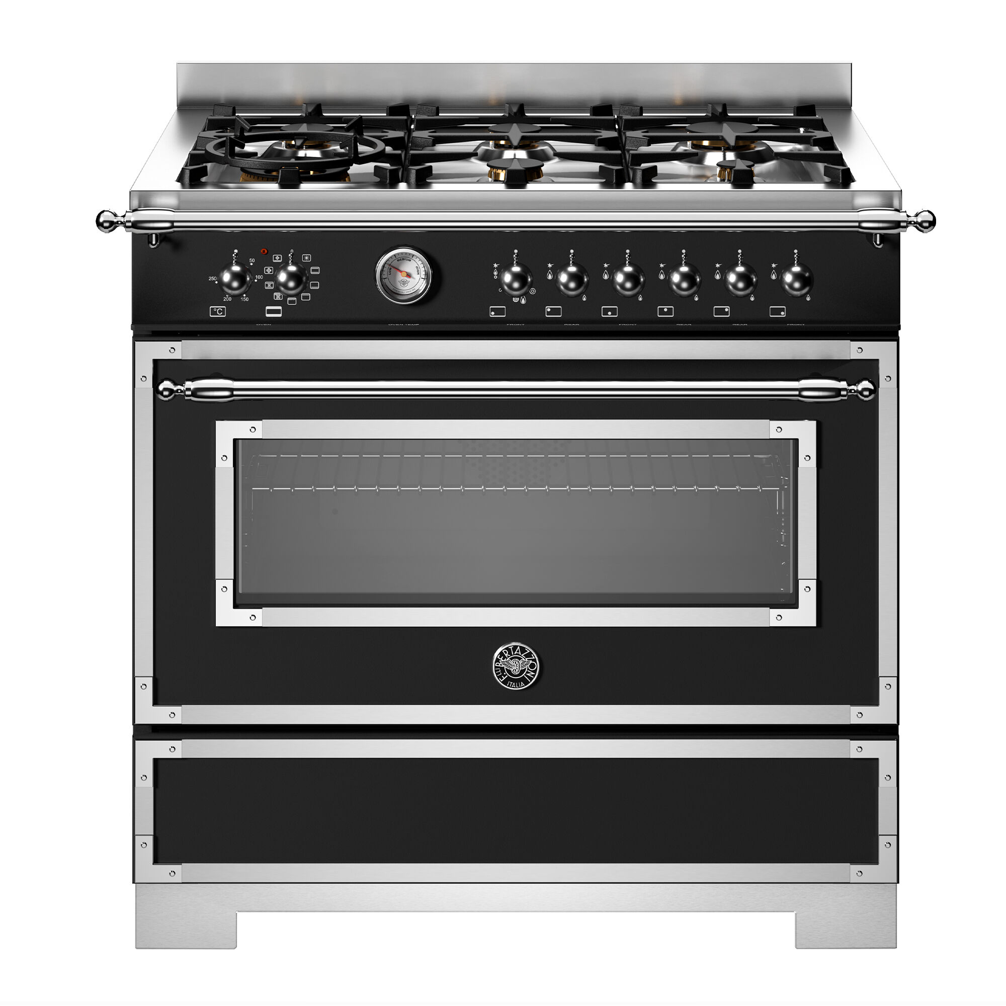 Bertazzoni HER96L1ENET2 Heritage gaskomfur 90 cm med 6 brændere og 1 ovn, mat sort