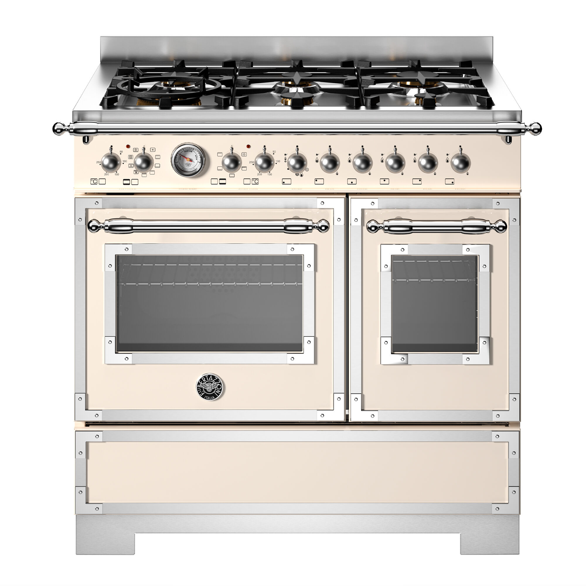 Bertazzoni HER96L2EAVT2 Heritage gaskomfur 90 cm med 6 brændere og 2 ovne, elfenbenshvid