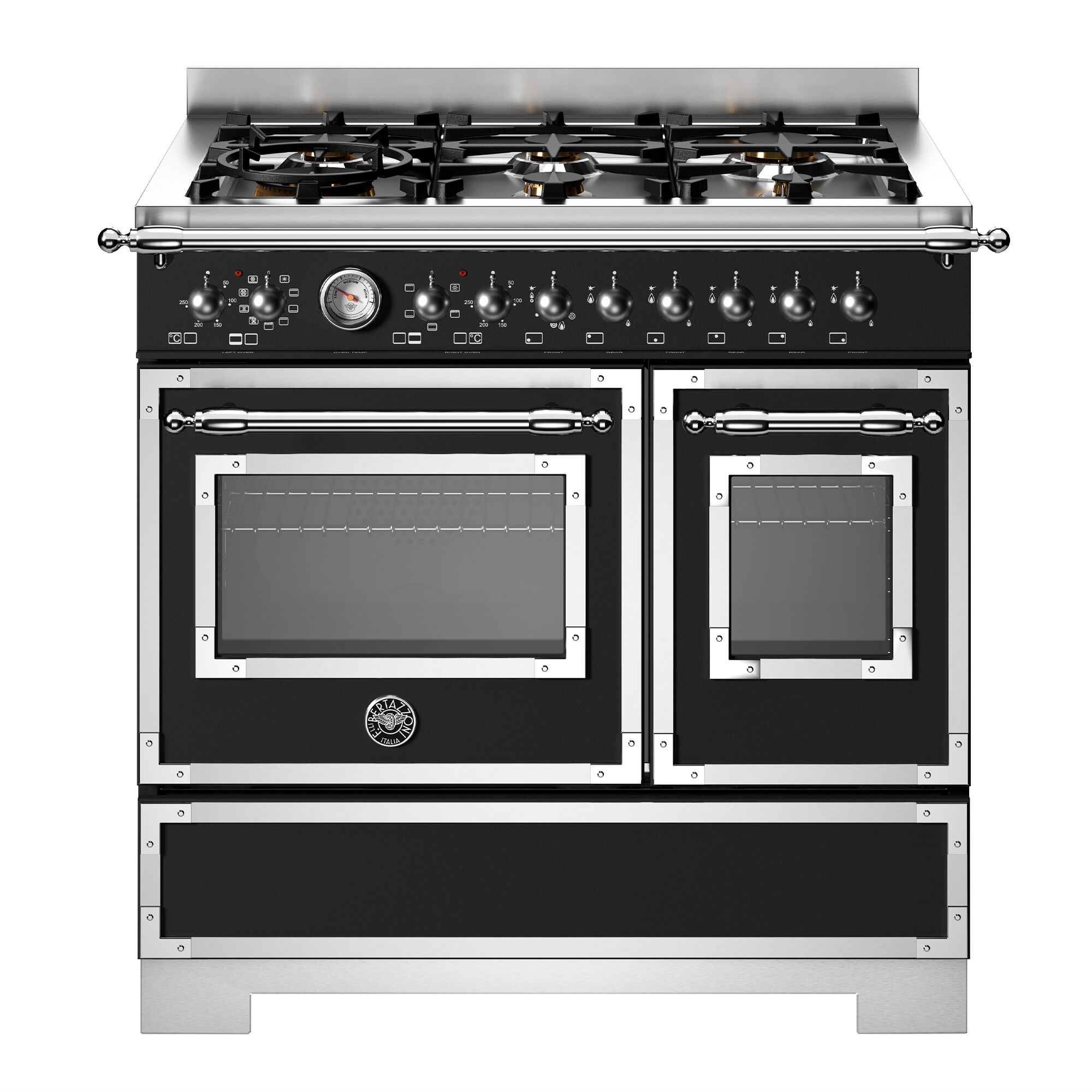 Bertazzoni HER96L2ENET2 Heritage gaskomfur 90 cm med 6 brændere og 2 ovne, mat sort