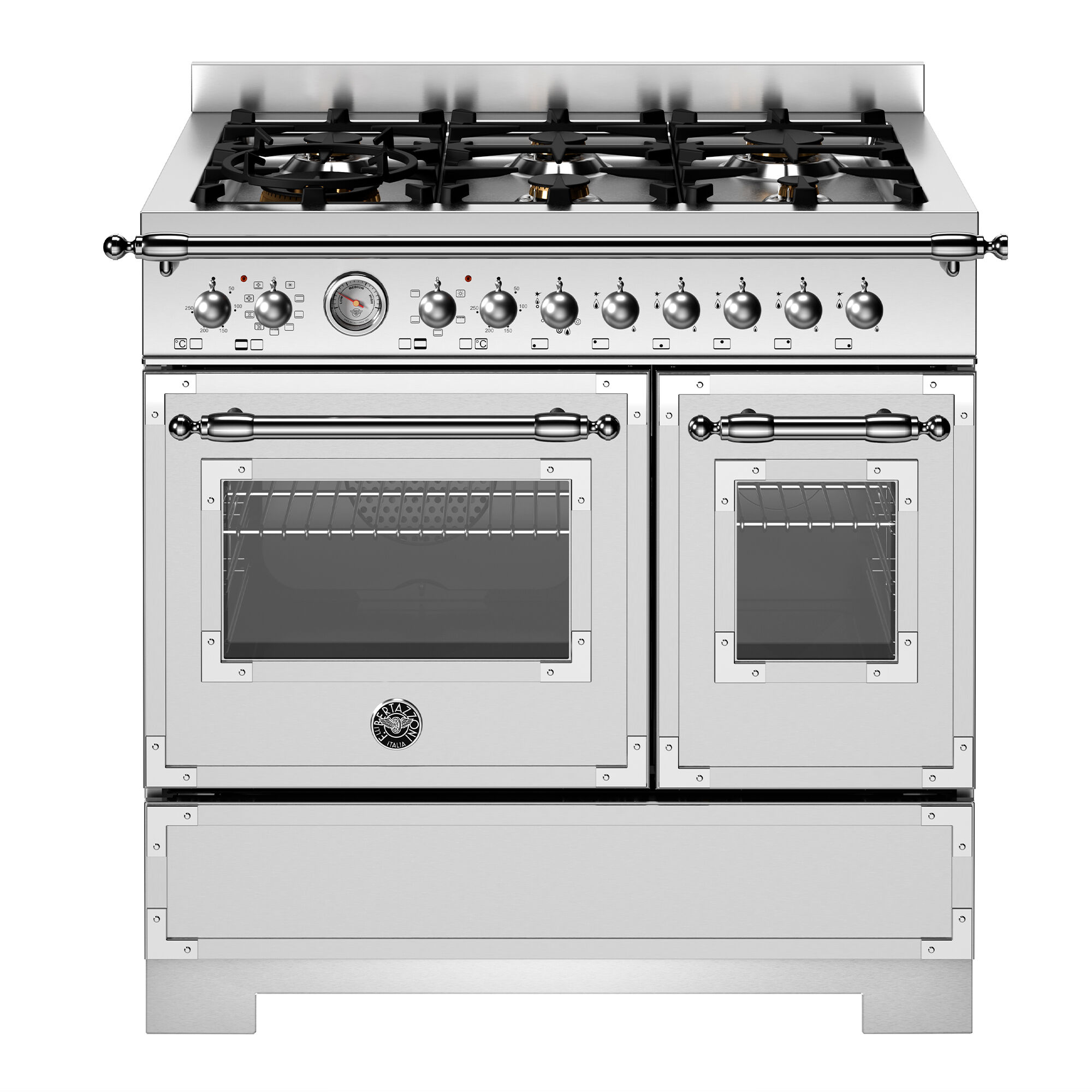 Bertazzoni HER96L2EXT2 Heritage gaskomfur 90 cm med 6 brændere og 2 ovne, rustfrit stål