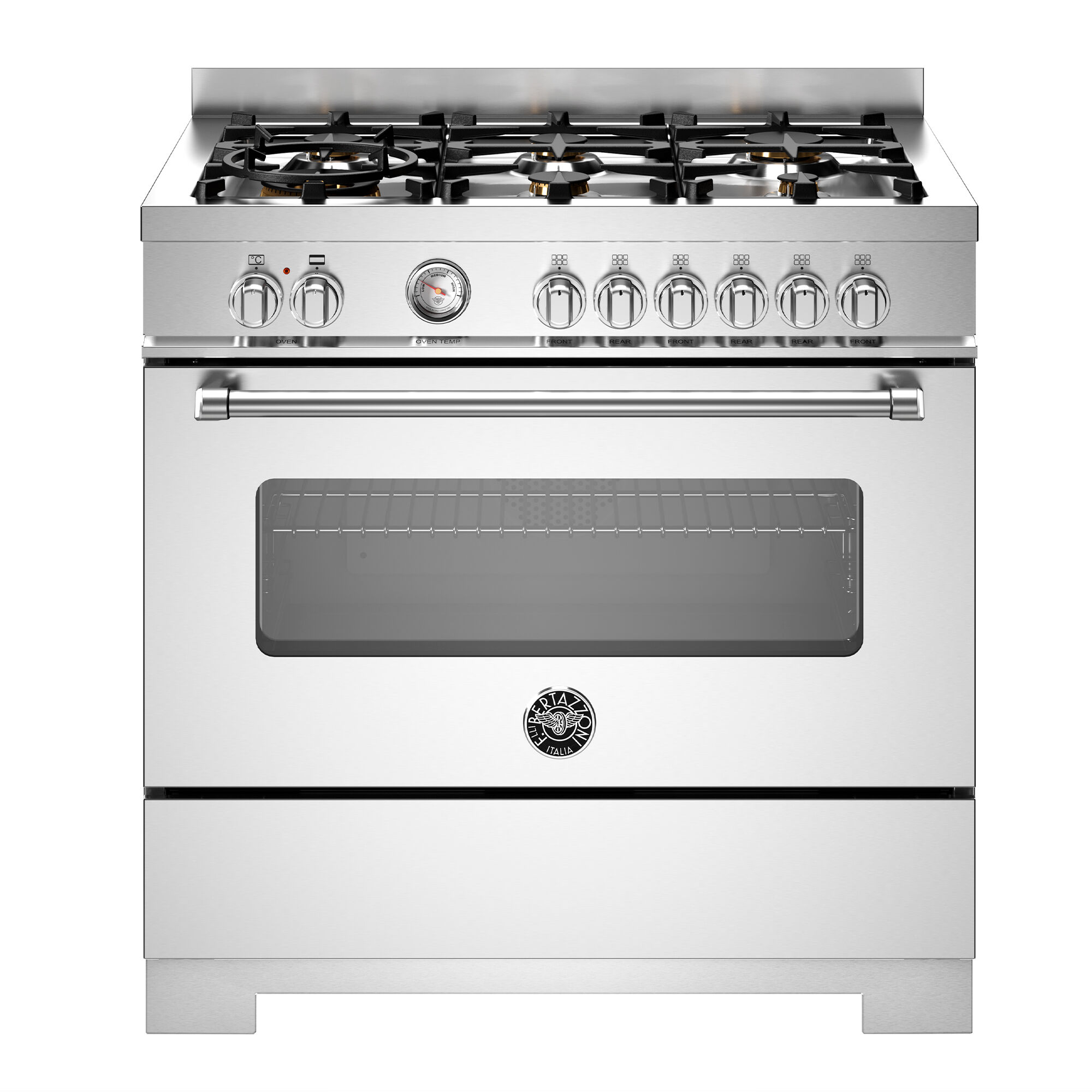Bertazzoni MAS96L1EXT2 Master gaskomfur 90 cm med 6 brændere og 1 ovn, rustfrit stål