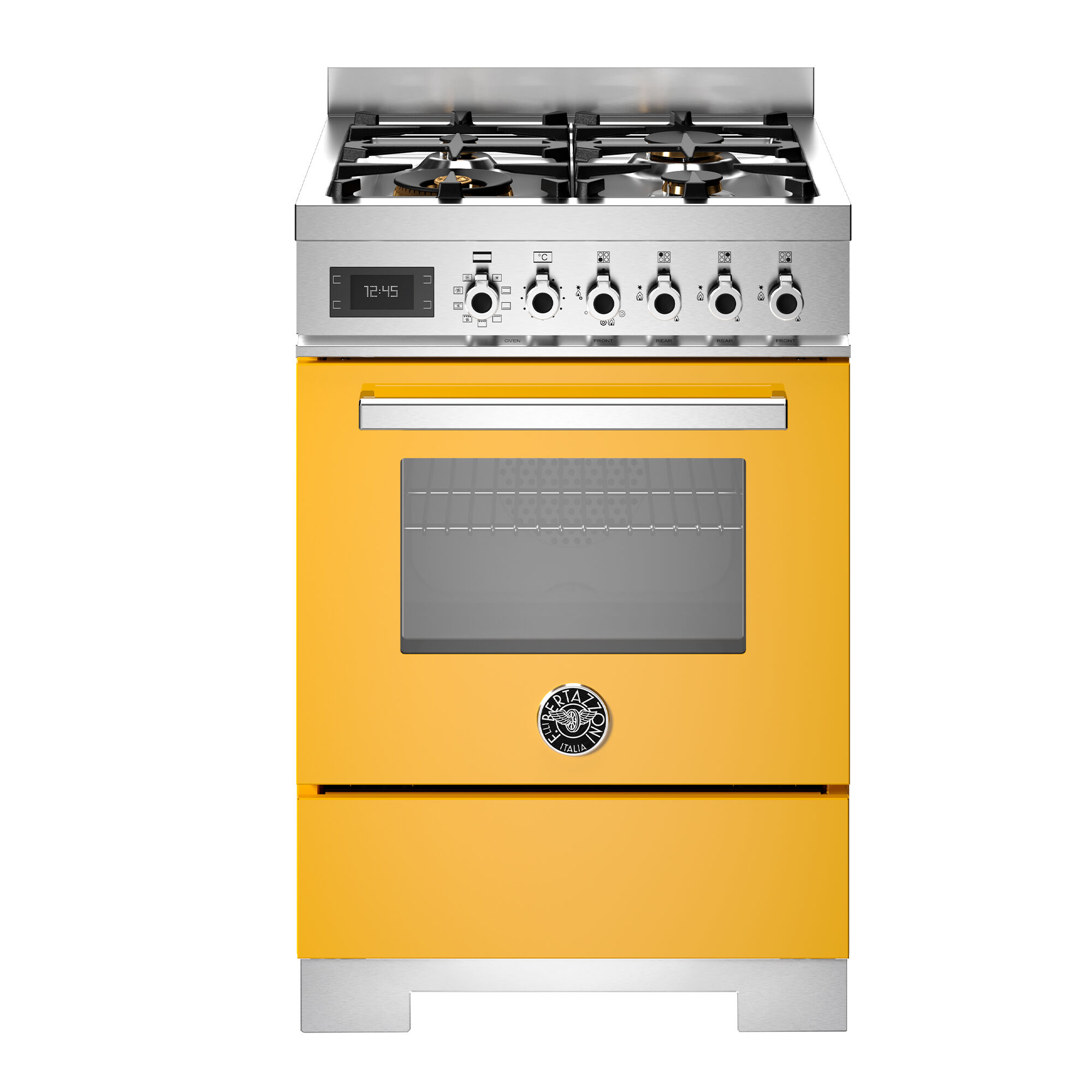 Bertazzoni PRO64L1EGIT2 Professional gaskomfur 60 cm med 4 brændere og 1 ovn, gul