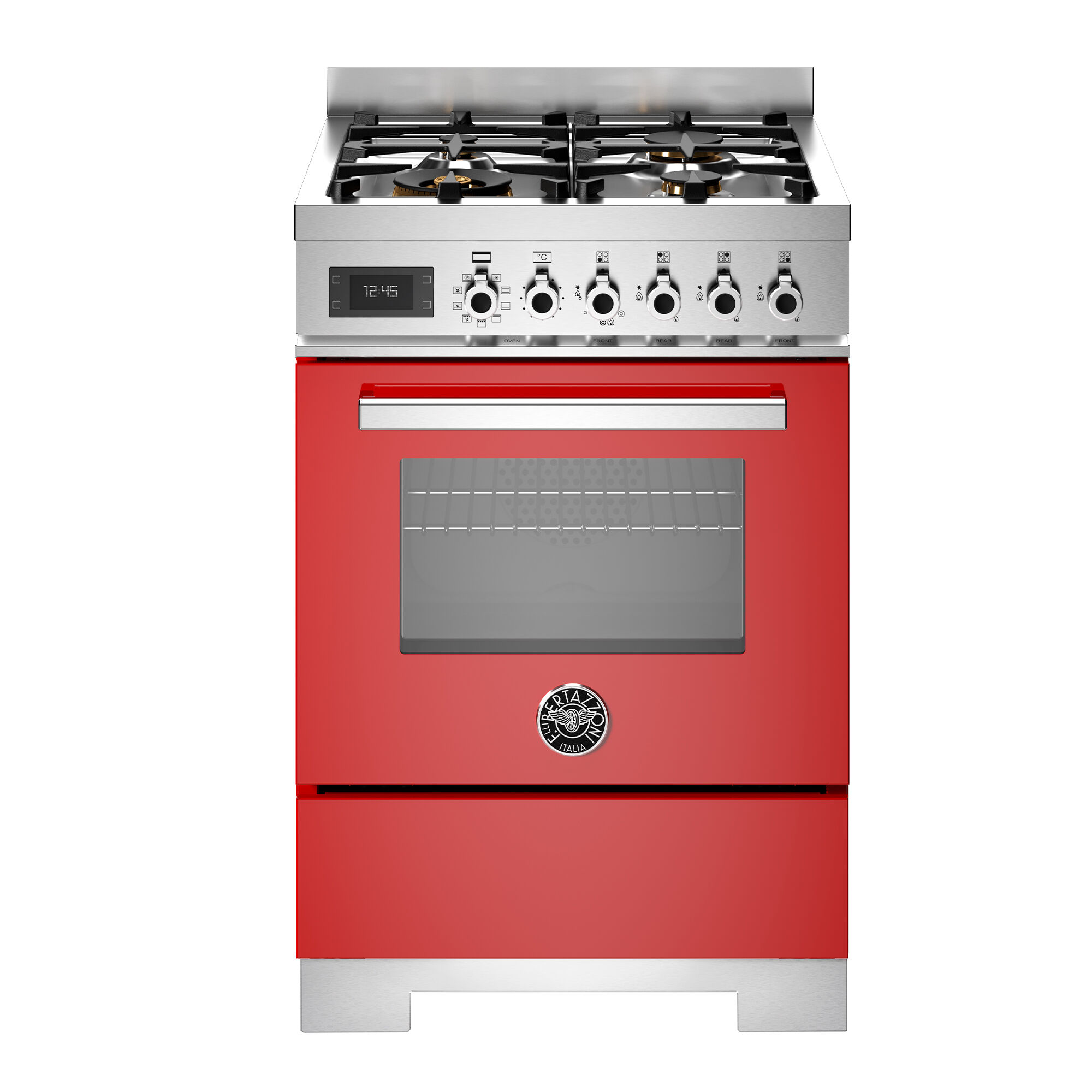 Bertazzoni PRO64L1EROT2 Professional gaskomfur 60 cm med 4 brændere og 1 ovn, rød