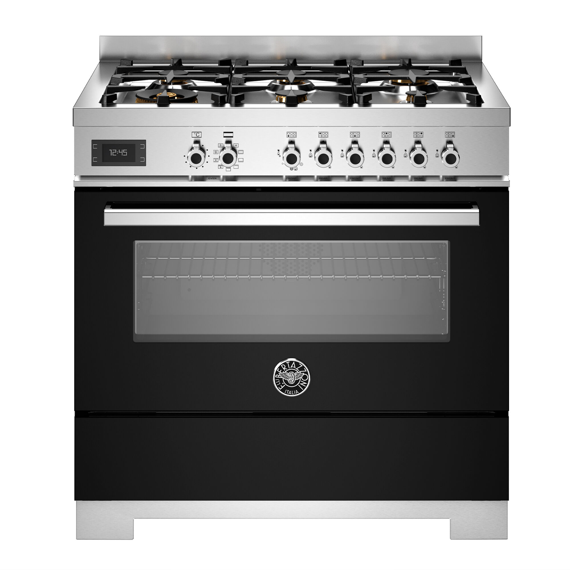 Bertazzoni PRO96L1ENET2 Professional gaskomfur 90 cm med 6 brændere og 1 ovn, sort