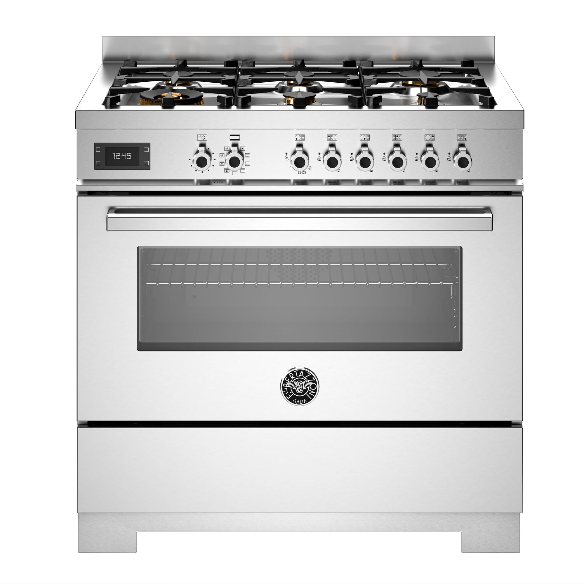 Bertazzoni PRO96L1EXT2 Professional gaskomfur 90 cm med 6 brændere og 1 ovn, rustfrit stål