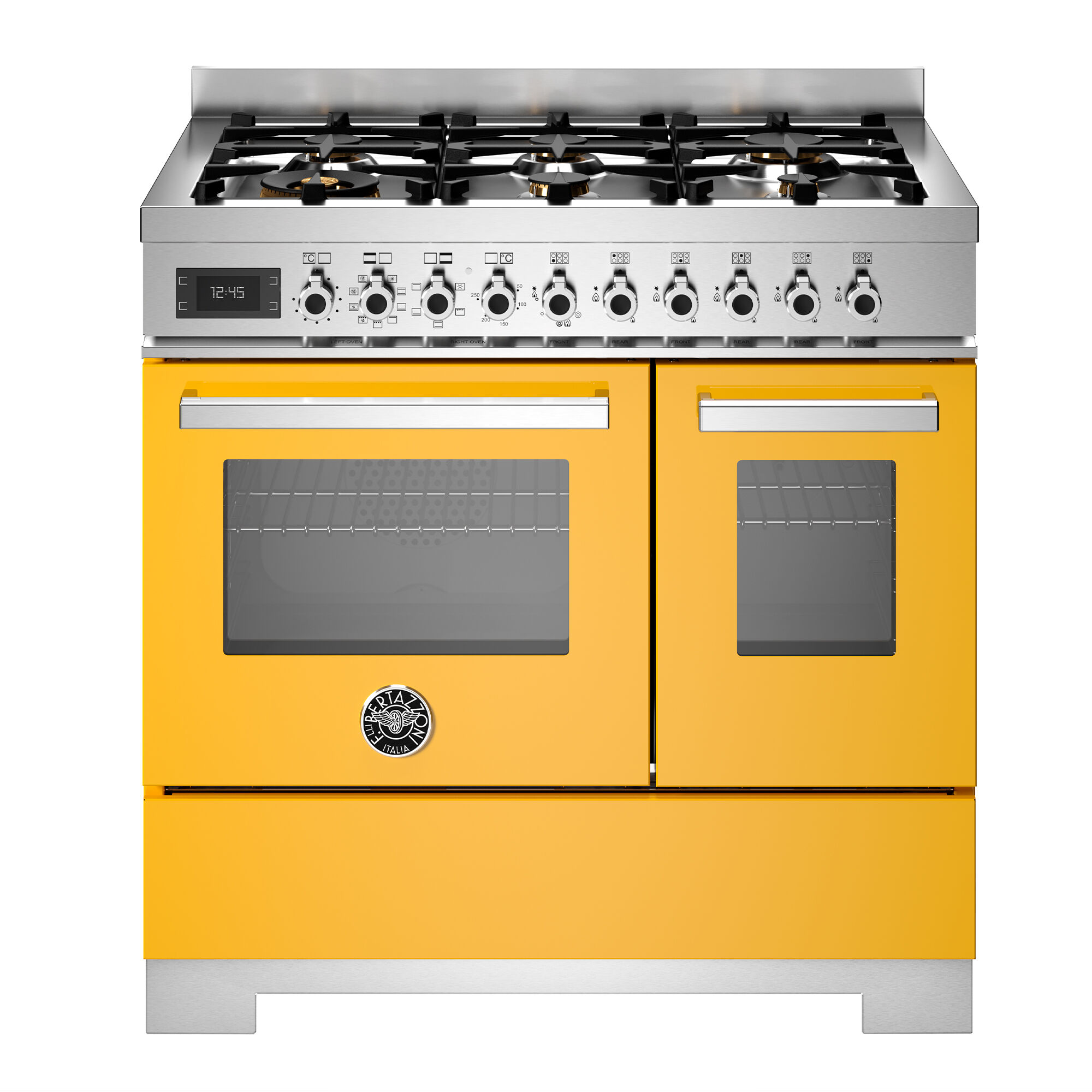 Bertazzoni PRO96L2EGIT2 Professional gaskomfur 90 cm med 6 brændere og 2 ovne, gul