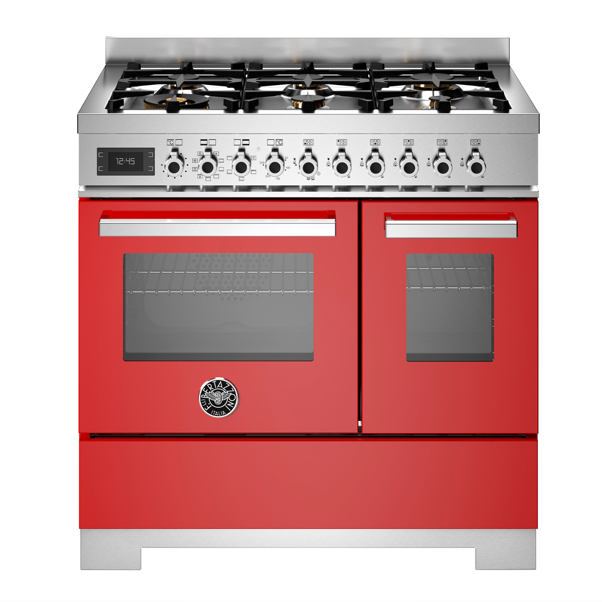 Bertazzoni PRO96L2EROT2 Professional gaskomfur 90 cm med 6 brændere og 2 ovne, rød