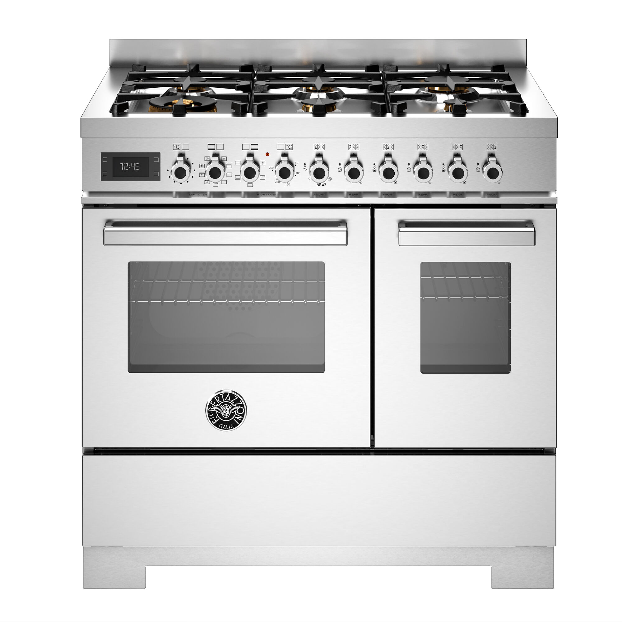 Bertazzoni PRO96L2EXT2 Professional gaskomfur 90 cm med 6 brændere og 2 ovne, rustfrit stål