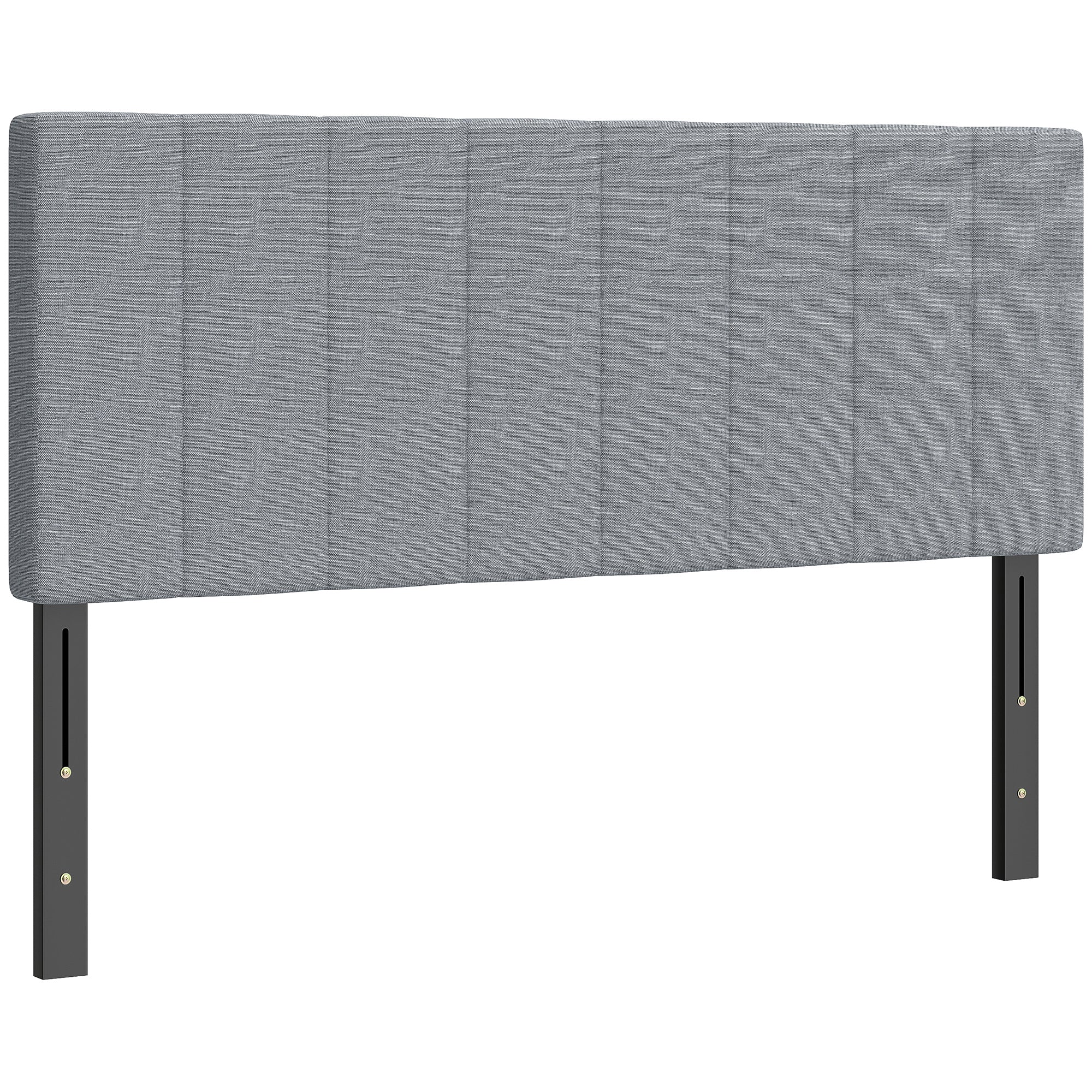 Sengegavl med 3 højdejusteringer, sengegavl med metalben, linnedlook til soveværelse, 160x10x106/116/126 cm, grå
