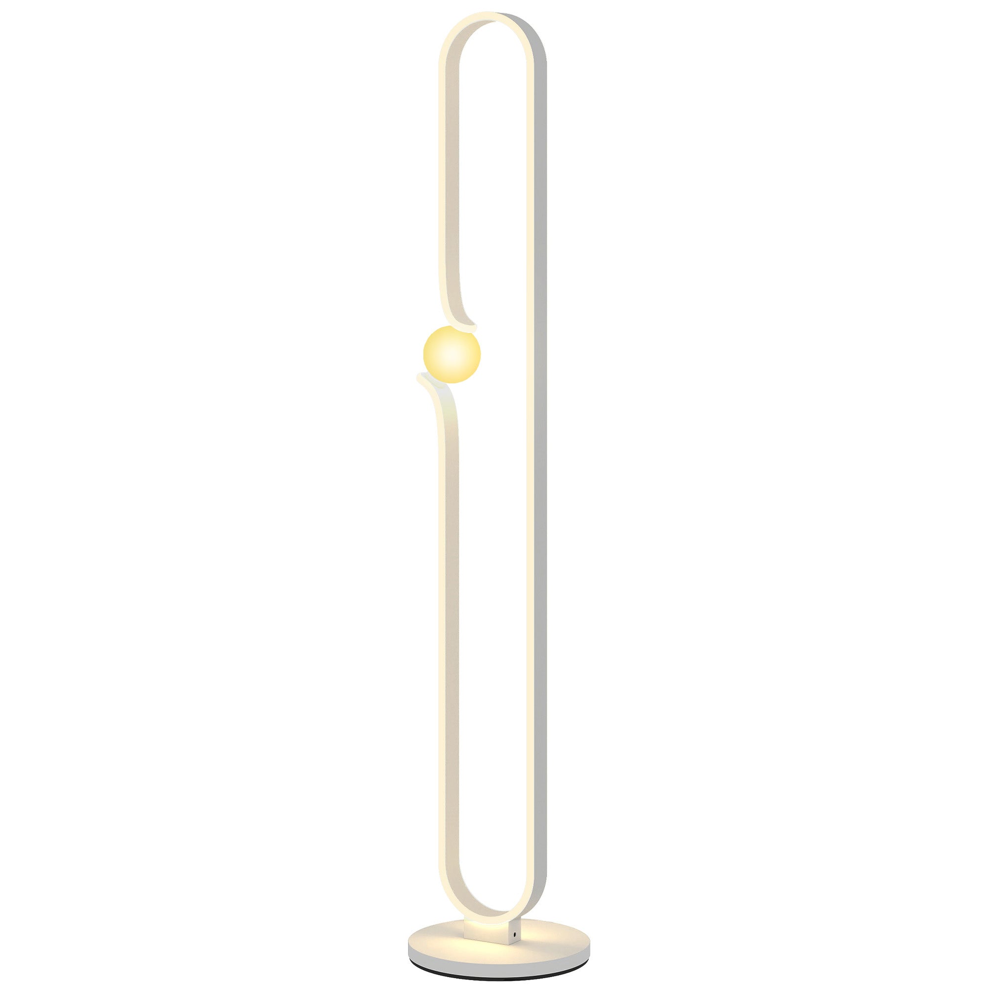 Led-gulvlampe, nodedesign, glasskærm, metal, plastik, hvid